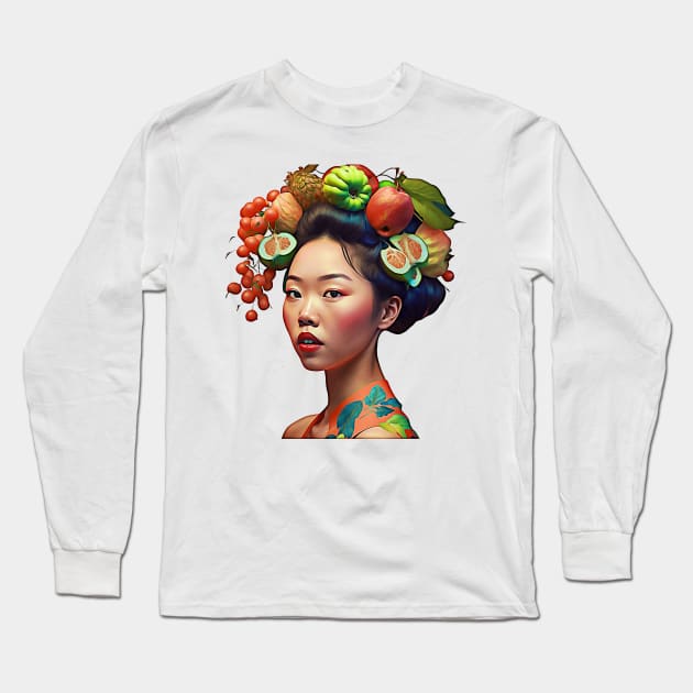 Fruitful Asian Woman Long Sleeve T-Shirt by Unboxed Mind of J.A.Y LLC 